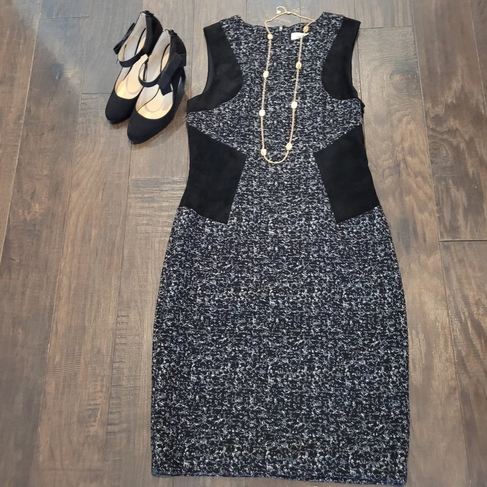 Calvin Klein Black Tweed/Suede Like Detail Dress Size 6